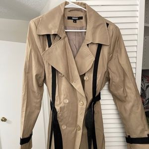 Khaki and navy blue trench coat